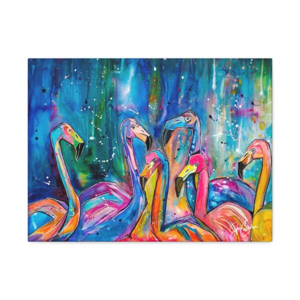 Jen Callahan Art | Board Meeting Flamingo Canvas Print — Gallery-Wrapped Matte Canvas Wall Art