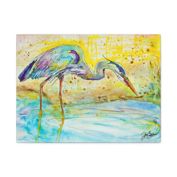 Heron Feeding Matte Canvas Print — Blue Heron Wall Art by Jen Callahan