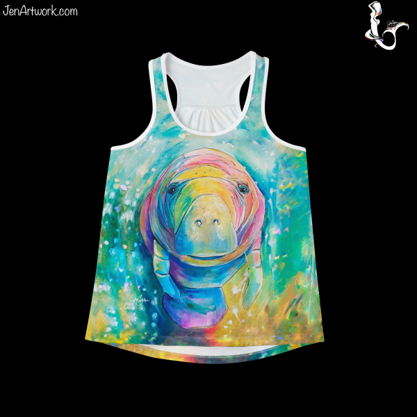 Manatee Racerback Shirt Women "Pastel Manatee" a Painting by Jen Callahan "NEW" Women's Cut Tank Top MADE IN USA