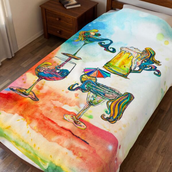 Drunk Mermaid Velveteen Plush Blanket — 'Drunk Mermaids' Painting Throw (60x80)