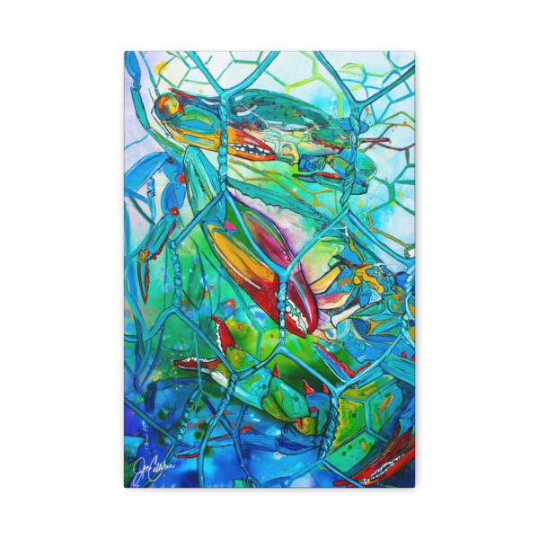 Jen Callahan Art | “Crab Basket” Blue Crab River House Beach Decor Canvas Print Colorful Art Cooked Crabs