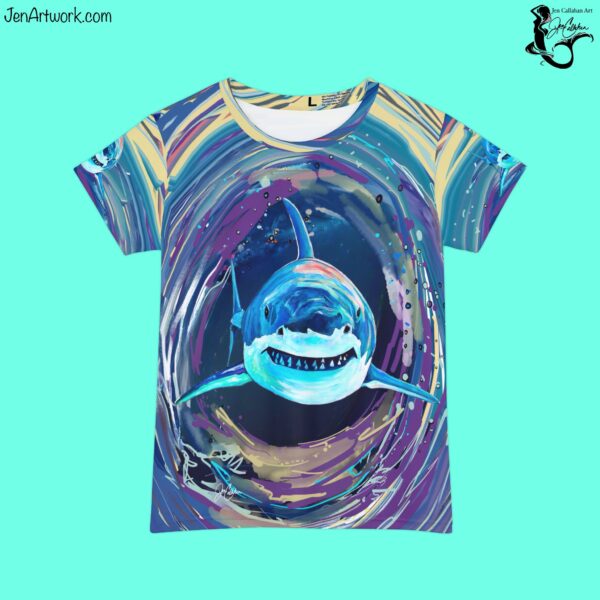 Shark GREAT White Two Sided Shirt with two paintings by Jen Callahan Art | Short Sleeve T-Shirt