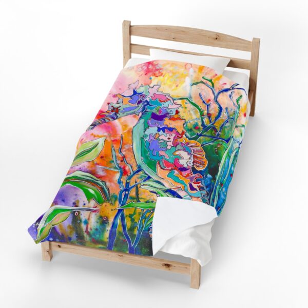 Seahorse Lily Plush Blanket — Marine Biology Art Throw (60x80, Twin)