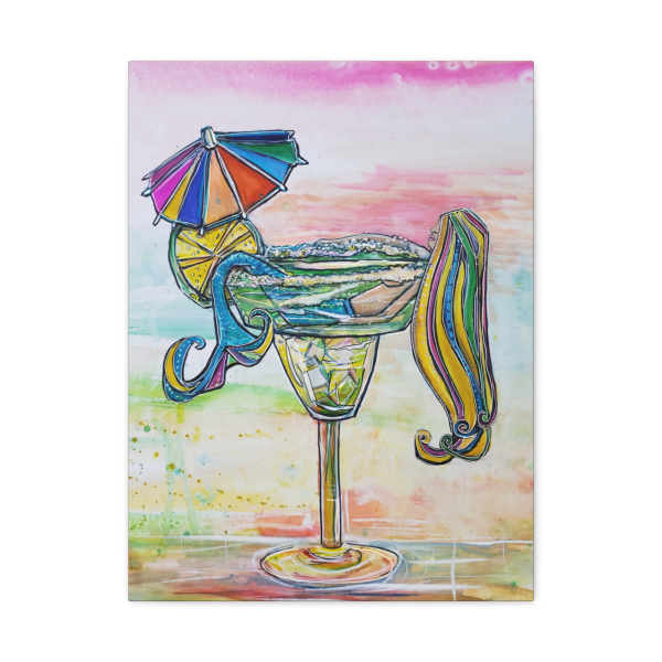 Jen Callahan Art | Mermaid in Margarita Matte Stretched Canvas — Colorful Beach House Wall Art