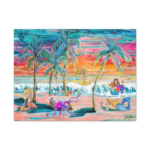 Jen Callahan Art | Beach Party Mermaid Canvas Wall Art — Funny Drunk Mermaid Painting for Beach or River House
