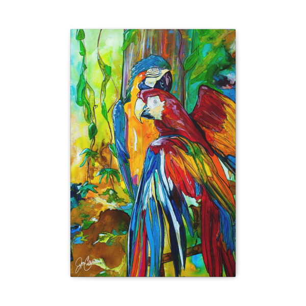 Jen Callahan Art | “Parrot Gossip” Macaw Canvas Print, Gallery Wrapped