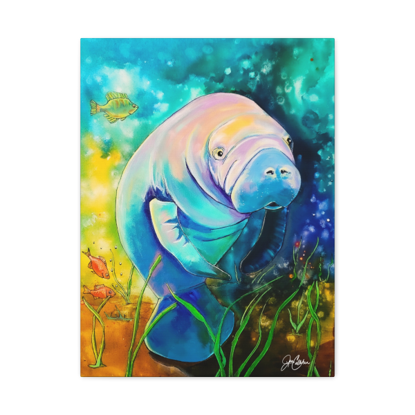 Jen Callahan Art | Manatee with Bluegill Matte Canvas Wall Art — Coastal Coastal Decor