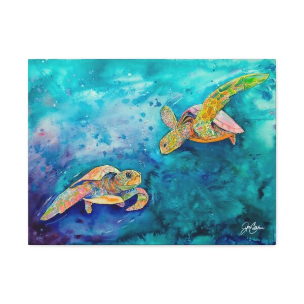 Jen Callahan Art | “Turtle Tag Watercolor” Sea Turtle Canvas Print, Ready to Hang