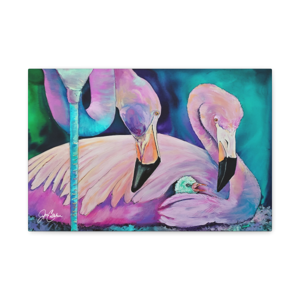 Jen Callahan Art | “Flamingo Family” Canvas flamingos Ready to hang Artwork with baby