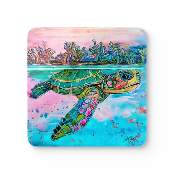 "First Journey" Baby Sea Turtle by Jen Callahan / into a 4pcs Corkwood Coaster Set - So Cute!
