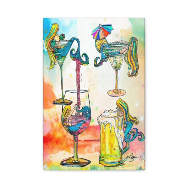 Jen Callahan Art | “Drunk Mermaids in Glasses” Bar Art, Mermaid Lover Beach Decor Canvas