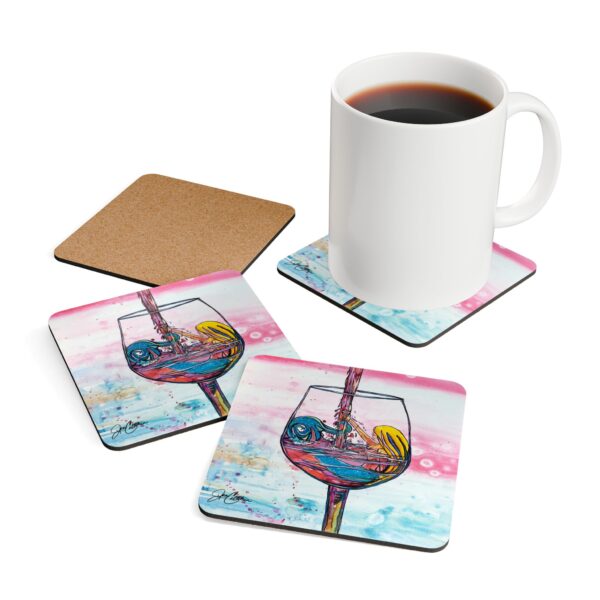 Rose Drunk Mermaid Wine Corkwood Coaster Set — 4pcs