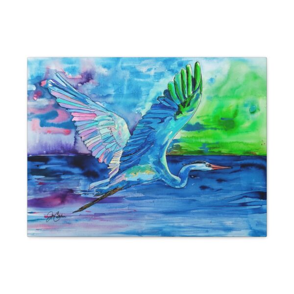 Heron Flight Matte Canvas Print — Blue Heron Wall Art by Jen Callahan