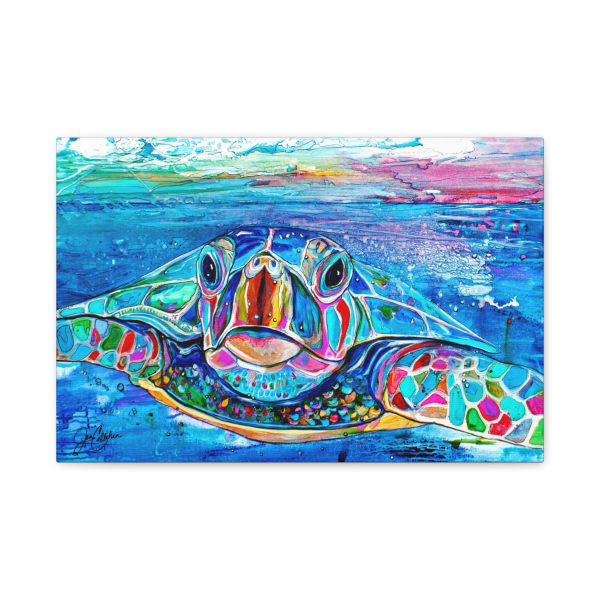 Jen Callahan Artwork | “Hello” Sea Turtle Art Artwork wall decor beach house Canvas Print Painted by Jen Callahan