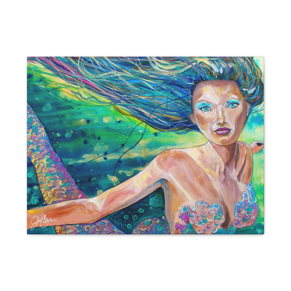 Jen Callahan Art |  "GAGAMermaid" Canvas Wall Art — Funny Drunk Mermaid Painting for Beach or River House