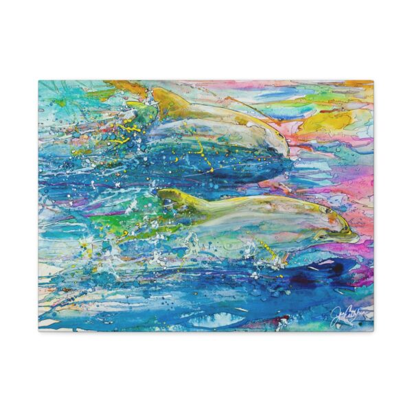 "Dolphin Race" Dolphins Artwork by Jen Callahan, Matte Stretched 1.25" Ready to Hang
