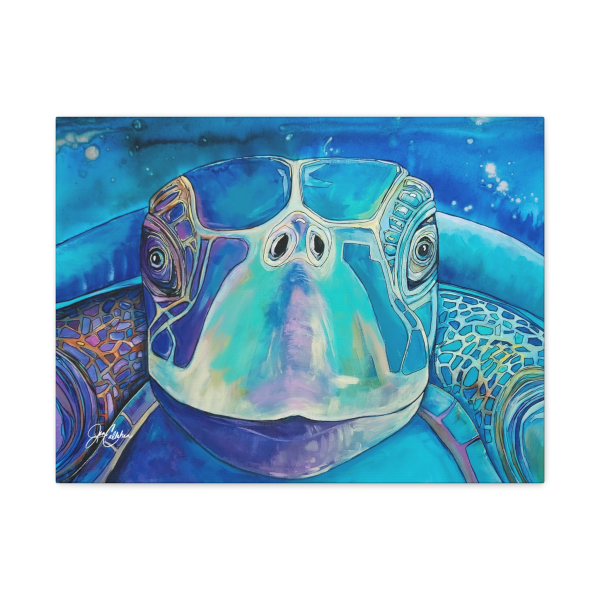 Jen Callahan Art | Close Up Sea Turtle Matte Canvas Art — Cute Beach House Wall Decor