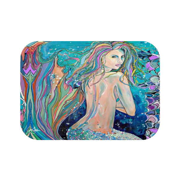 *NEW 2023  Bathroom SOFT Out of Shower Bath Mat with anti-slip Back "Pastel Mermaid" by Jen Callahan WOW so CUTE!