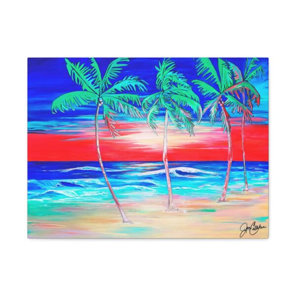 Red Sunset Palm Canvas Print — Palm Tree Painting Wall Art for Beach House Decor