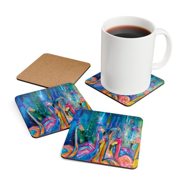 "Flamingo Board Meeting" by Jen Callahan / into a 4pcs Corkwood Coaster Set - So Cute!