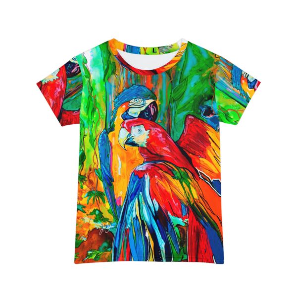 "Parrot Gossip" design made from Jen Callahan’s paintings into a Short Sleeve Shirt