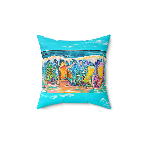 NEW 2023 "Salty Tail" Jen Callahan "Drunk Mermaids on Vacation, Spun Polyester Square Pillow