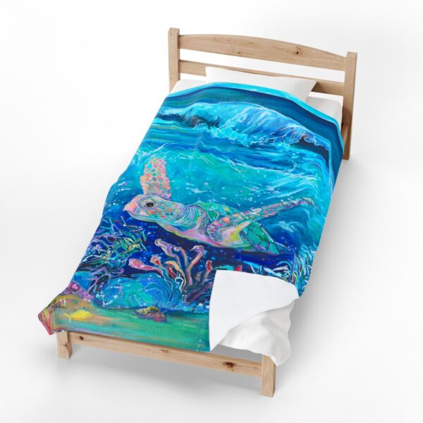 Sea Turtle Velveteen Plush Blanket — 'Sea Turtle' Painting Twin 60x80 Gift for Marine Biologists