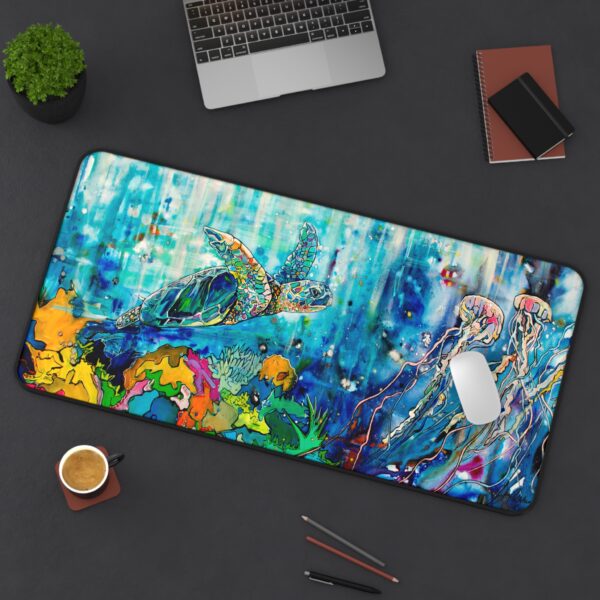 Under the Waves Sea Turtle Desk Mat | Coastal Ocean Decor | Colorful Beach House Accent
