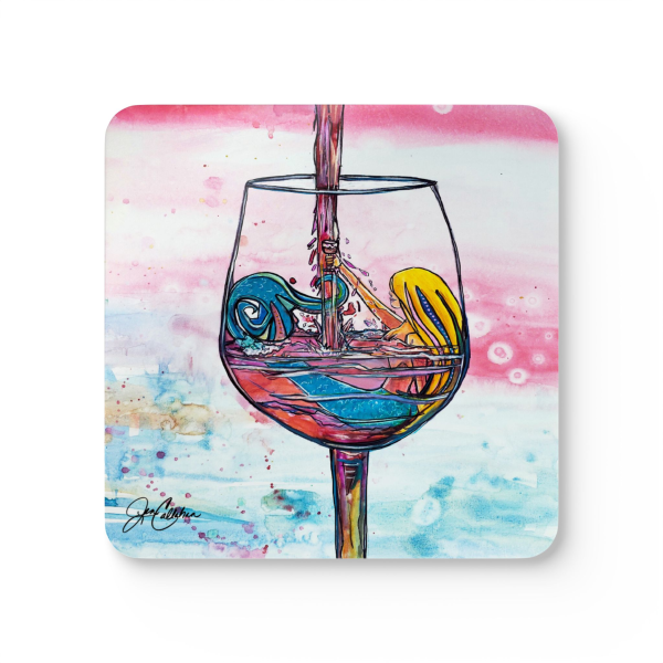 Rose Drunk Mermaid Wine Corkwood Coaster Set — 4pcs