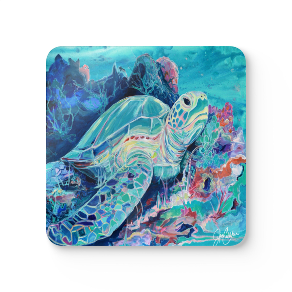 Sweetpea Sea Turtle Corkwood Coaster Set — 4pcs Cute Coastal Drink Coasters