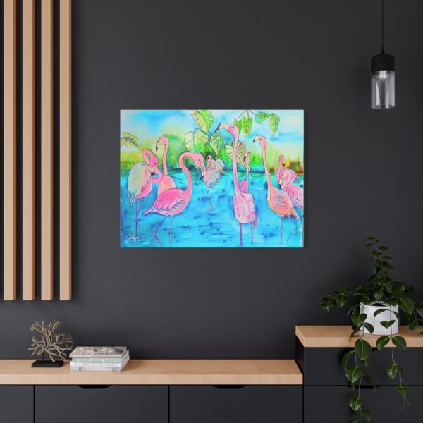 Flamingo Leaves Canvas Wall Art — Colorful Pop Art Beach Decor
