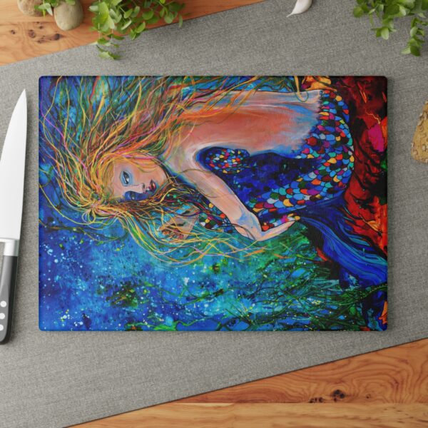 Mermaid Depth Glass Cutting Board made from Jen Callahan Original Painting