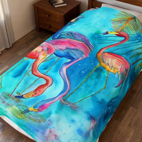 Flamingo Four Velveteen Plush Blanket — Ornithologist & Bird Watcher Gift (60x80)