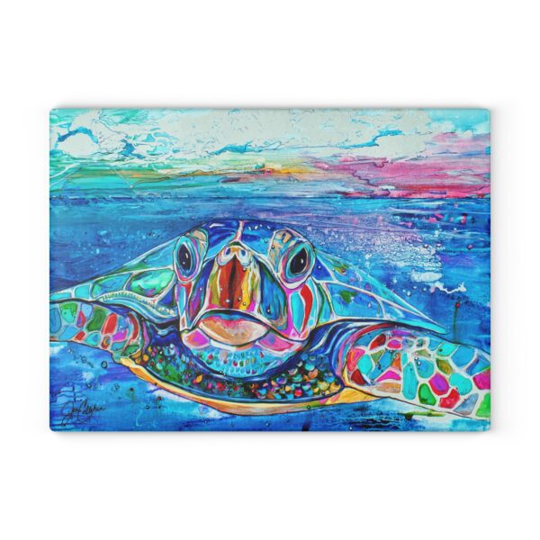 Hello Turtle Glass Cutting Board made with Jen Callahan Original Artwork