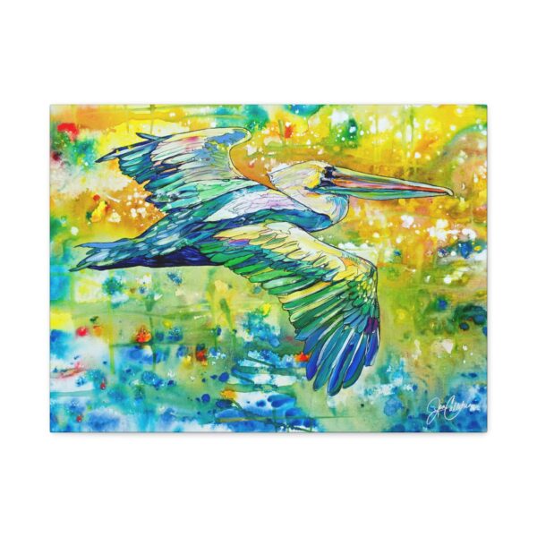 Naple Pelican Canvas Print — Colorful Beach House Wall Art (Stretched Matte)