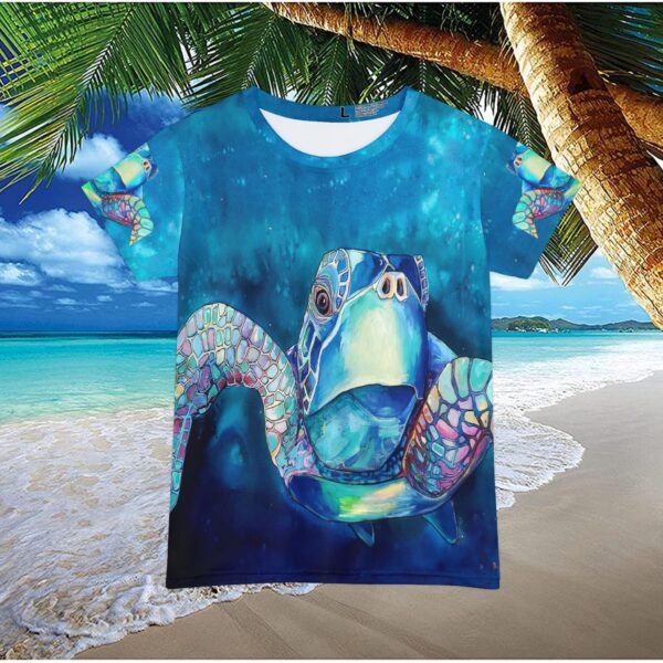 Sea Turtle T-shirt "Turtle Blues" made from Jen Callahan’s paintings into a Short Sleeve Shirt marine biology gift Turtle gift