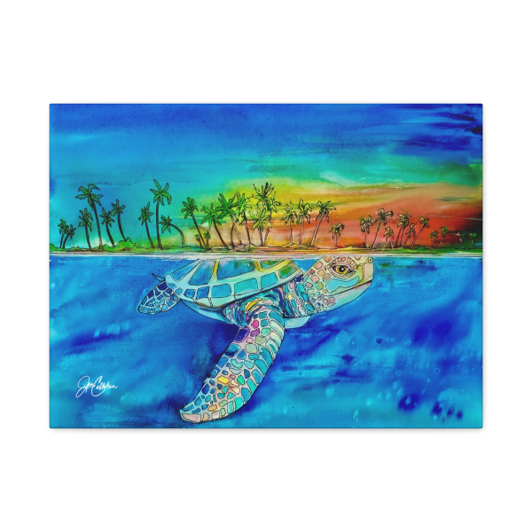 Jen Callahan Art | Above Below Turtle Swim Matte Canvas Art — Cute Beach House Wall Decor