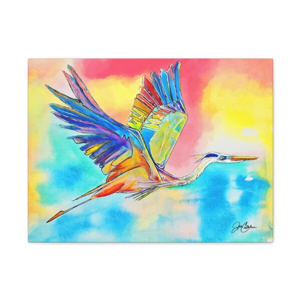 Rainbow Blue Heron Matte Canvas Wall Art — Stretched 1.25" Ocean Decor
