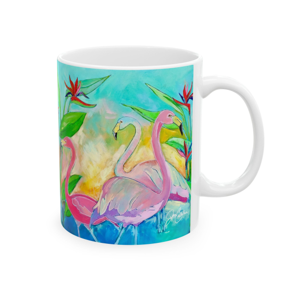 Ceramic Mug Flamingo Painting by Jen Callahan