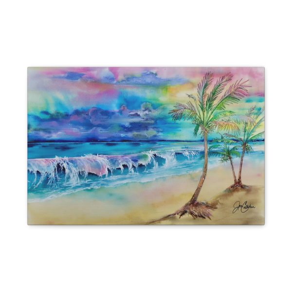 Jen Callahan Artwork | "Sunrise Beach" Palm Trees Created by Jen Callahan Painting Print on Canvas Ready to Hang