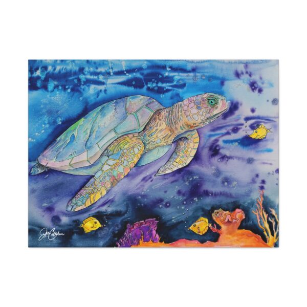 Sea Turtle Canvas Wall Art – Coastal Ocean Decor by Jen Callahan "Ocean Journey" – Wrapped Canvas Print