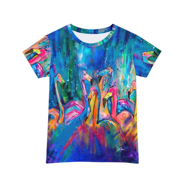 "Board Meeting (Flamingos)" made from Jen Callahan’s paintings into a Short Sleeve Shirt