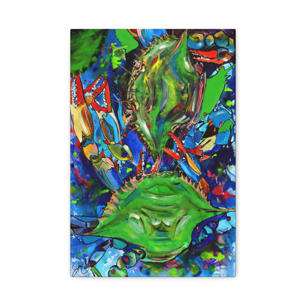 Jen Callahan Art | “Crab Bunch” Blue Crab River House Beach Decor Canvas Print Colorful Art Cooked Crabs
