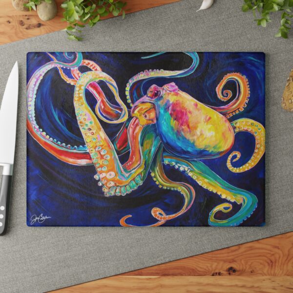 Rainbow Octopus Painting Glass Cutting Board | Decorative Hot Plate, 11x15 or 8x11