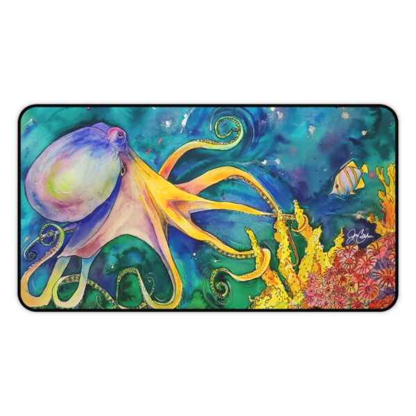 Octopus with Yellow Coral Desk Mat | Colorful Table Runner by Artist Jen Callahan