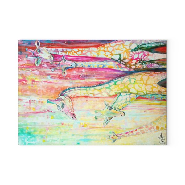 "Giraffe Pack" Painting of Jen Callahan designed into a Glass Cutting Board - 8"x11" or 11"x15"