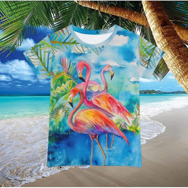 Flamingo Palms T-shirt made from Jen Callahan’s paintings into a Short Sleeve Shirt