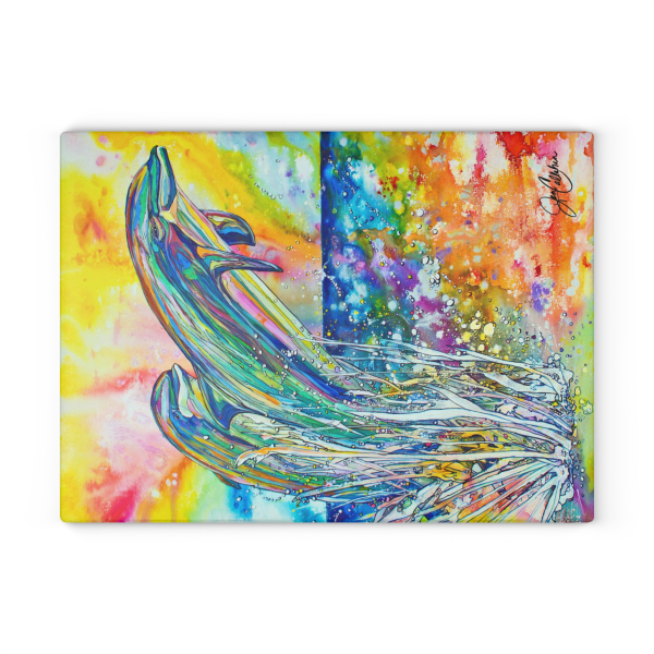 ‘Dolphin Jump” Glass Cutting Board made from Jen Callahan Original Painting