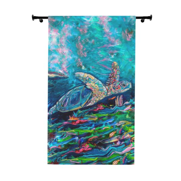 NEW💥Window Curtain Panels made with Jen Callahan's Painting "Belize Turtle" Center panel"