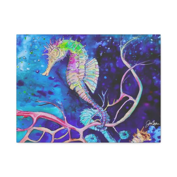 Seahorse Coral Blue Canvas Print — Jen Callahan Reproduction